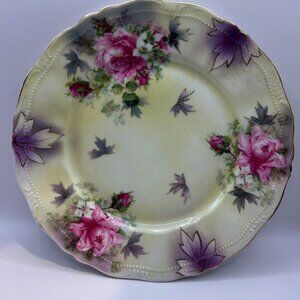 Porcelain Charger Pink Rose Pattern Beaded Plate Made in Germany c.1900
